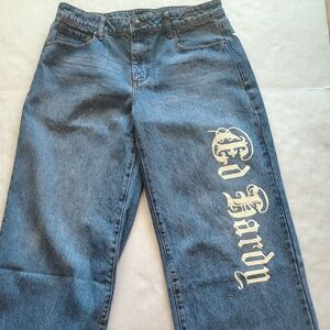 Ed Hardy Jeans 32x30 Graphic Print  Wide Leg Relaxed Jeans with White Logo Unise